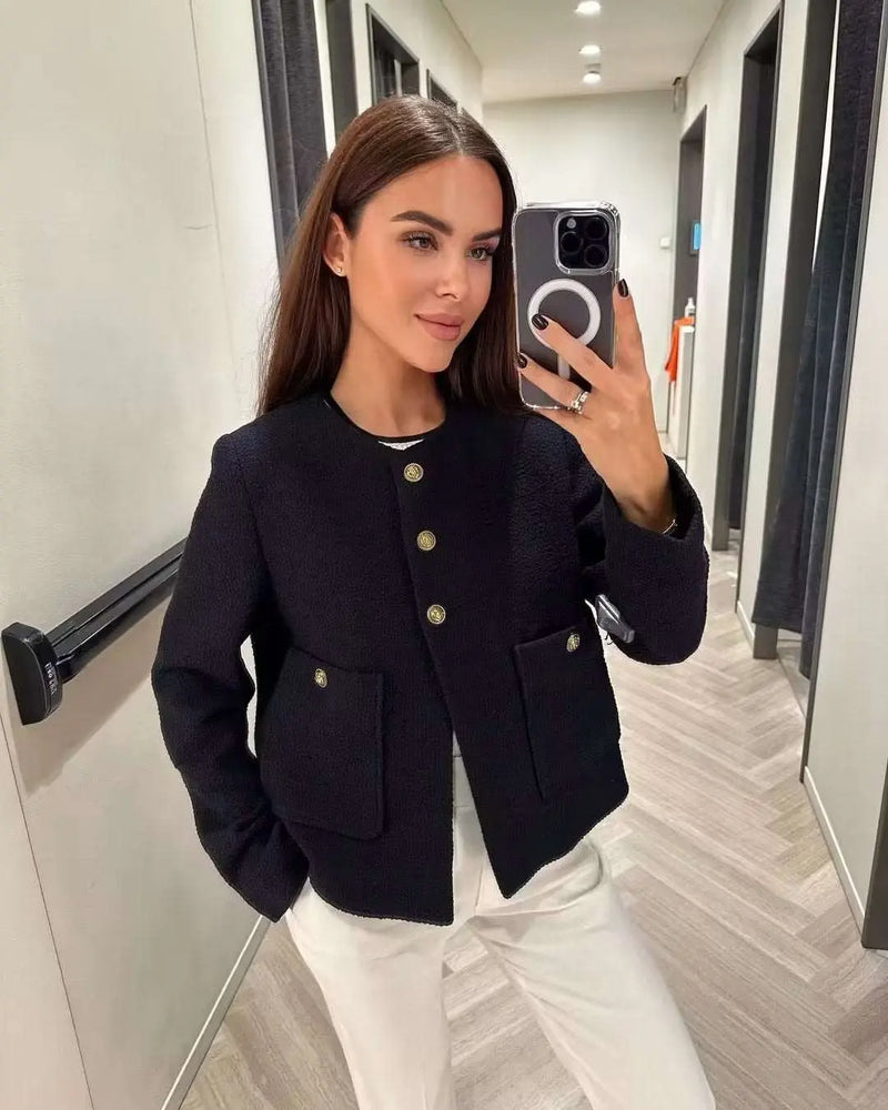 Solid Color Texture Casual Classic Style Jacket Women White L – Posh Atomic