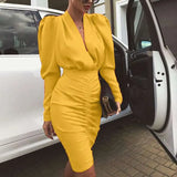 Solid Color Women's New Sheath Dress Yellow XL – Posh Atomic