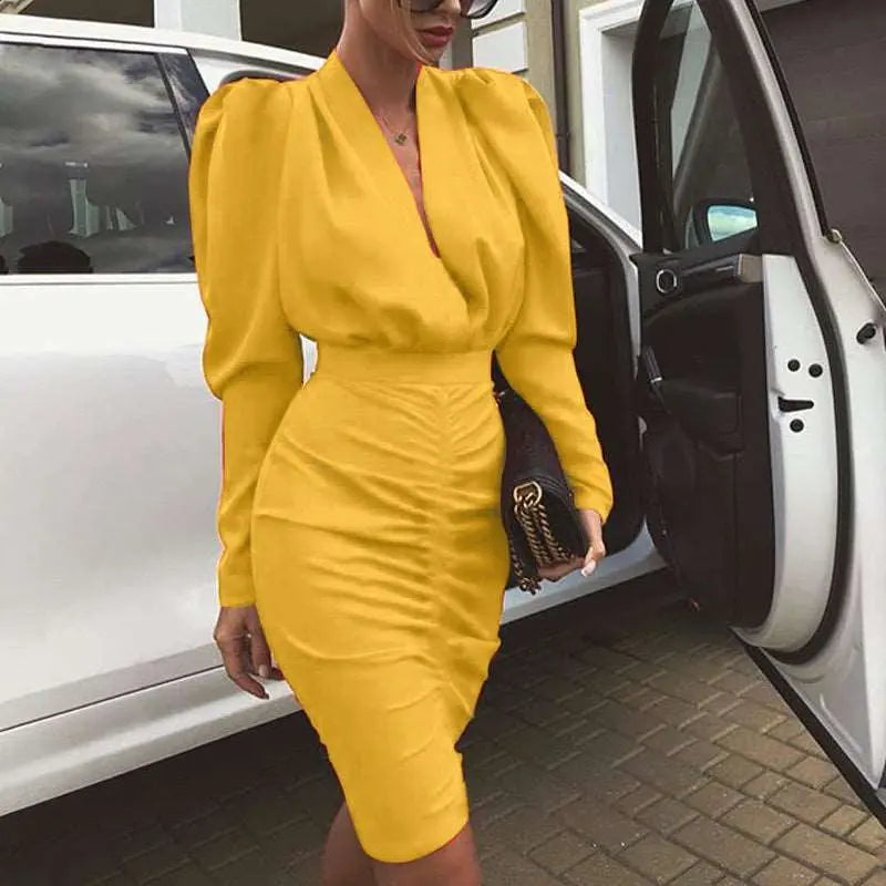 Solid Color Women's New Sheath Dress Yellow XL – Posh Atomic