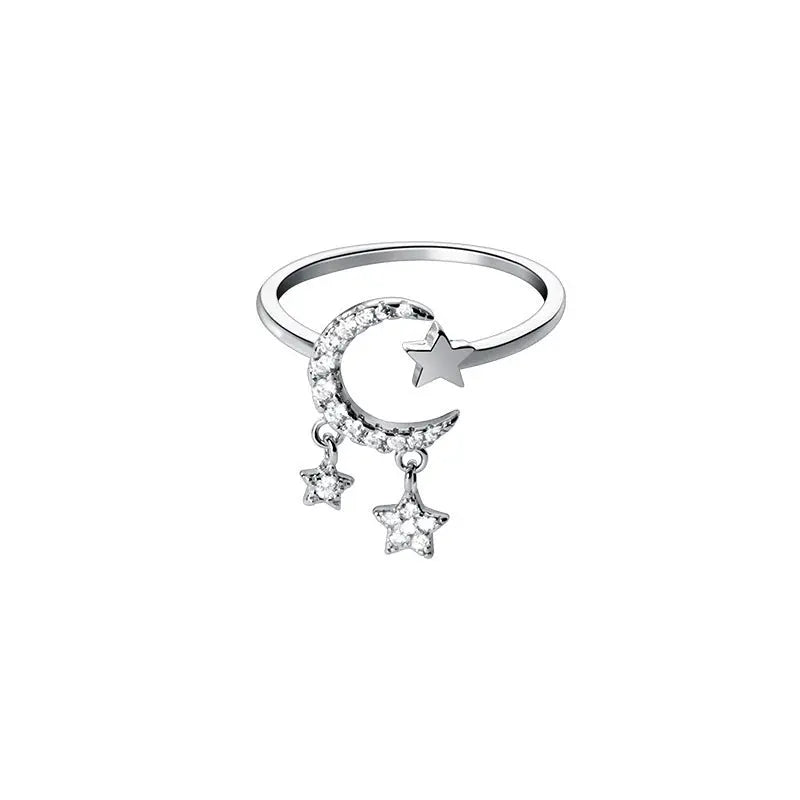 Star Moon Ring JZ 123 White Gold Color Adjustable Opening – Posh Atomic