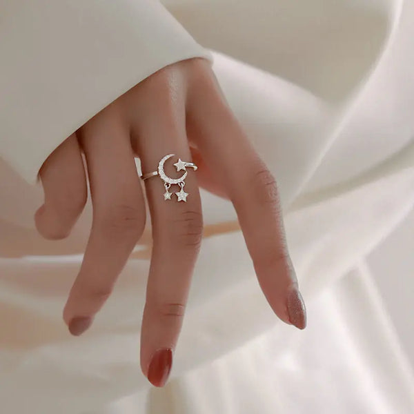 Star Moon Ring JZ 123 Yellow Gold Adjustable Opening – Posh Atomic