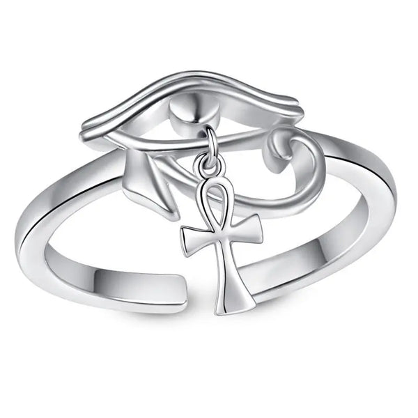 Sterling Silver Eye of Horus Ankh Cross Protection Ring Silver – Posh Atomic