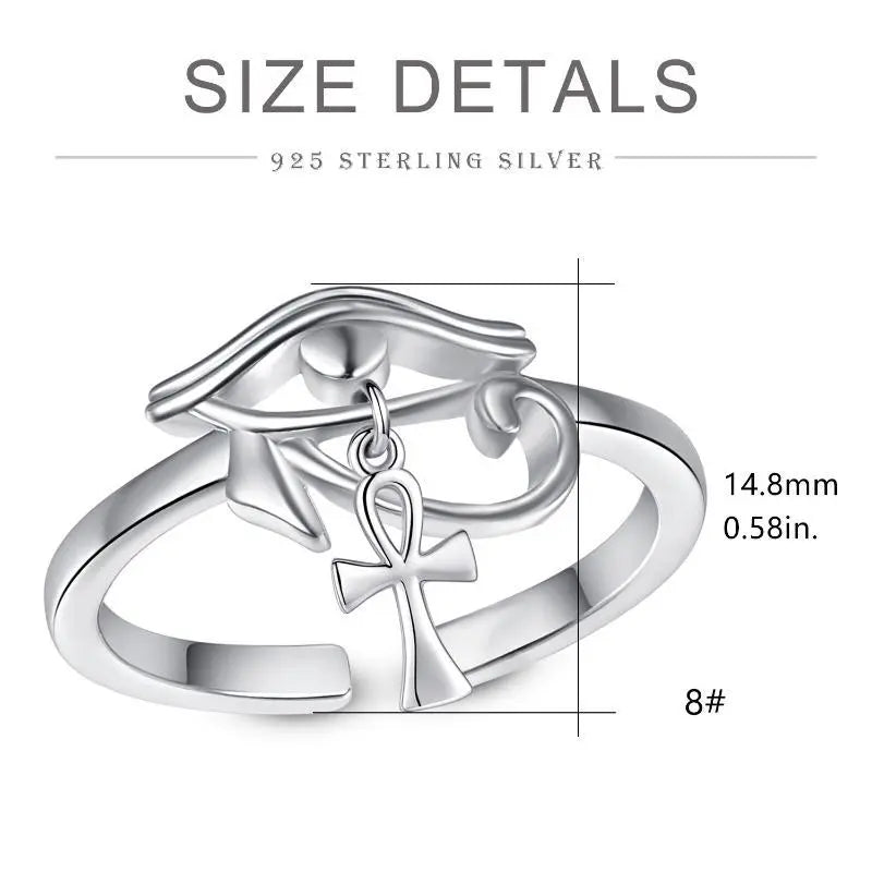 Sterling Silver Eye of Horus Ankh Cross Protection Ring – Posh Atomic
