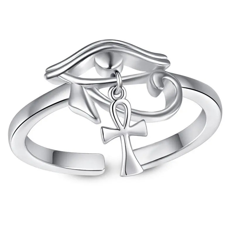 Sterling Silver Eye of Horus Ankh Cross Protection Ring – Posh Atomic