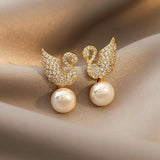 Sterling Silver Swan Zircon Pearl Stud Earrings – Posh Atomic