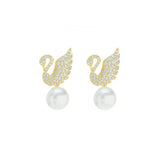 Sterling Silver Swan Zircon Pearl Stud Earrings – Posh Atomic