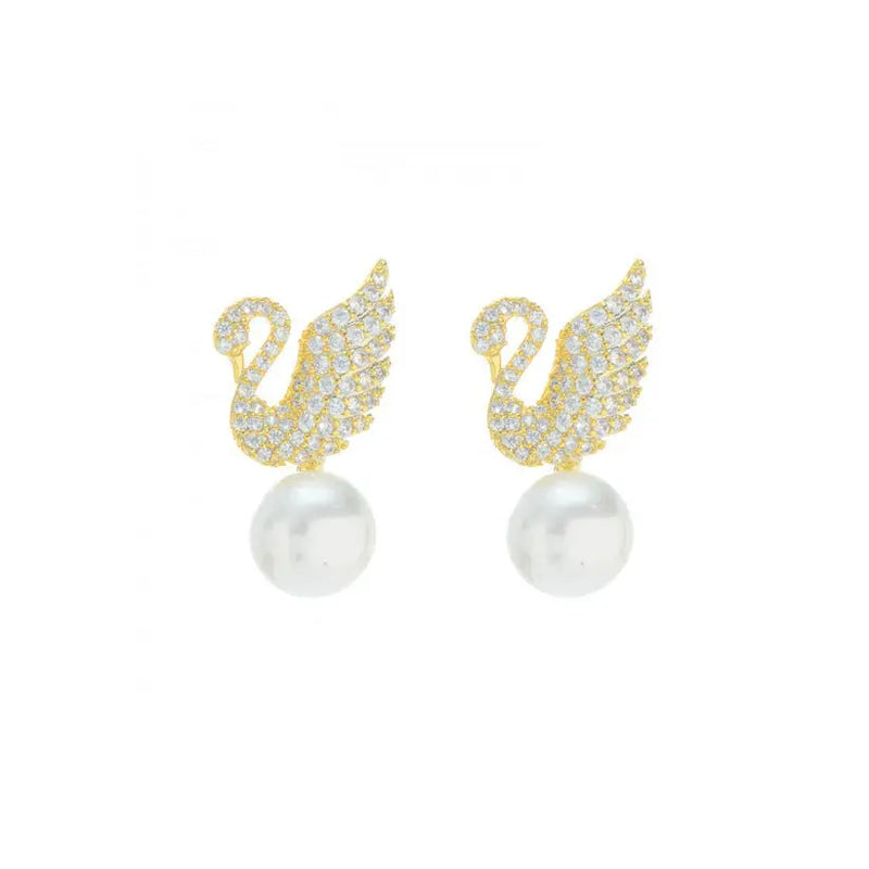 Sterling Silver Swan Zircon Pearl Stud Earrings – Posh Atomic
