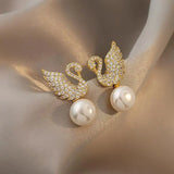 Sterling Silver Swan Zircon Pearl Stud Earrings – Posh Atomic