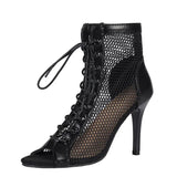 Stiletto Heel Lace-up Peep Toe Sandals Cloth Cover Black 9 – Posh Atomic