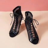Stiletto Heel Lace-up Peep Toe Sandals Cloth Cover Black 7cm – Posh Atomic