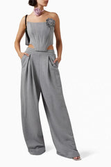Suit with Vest and Pleated Wide Leg Trousers Gray Coat L – Posh Atomic
