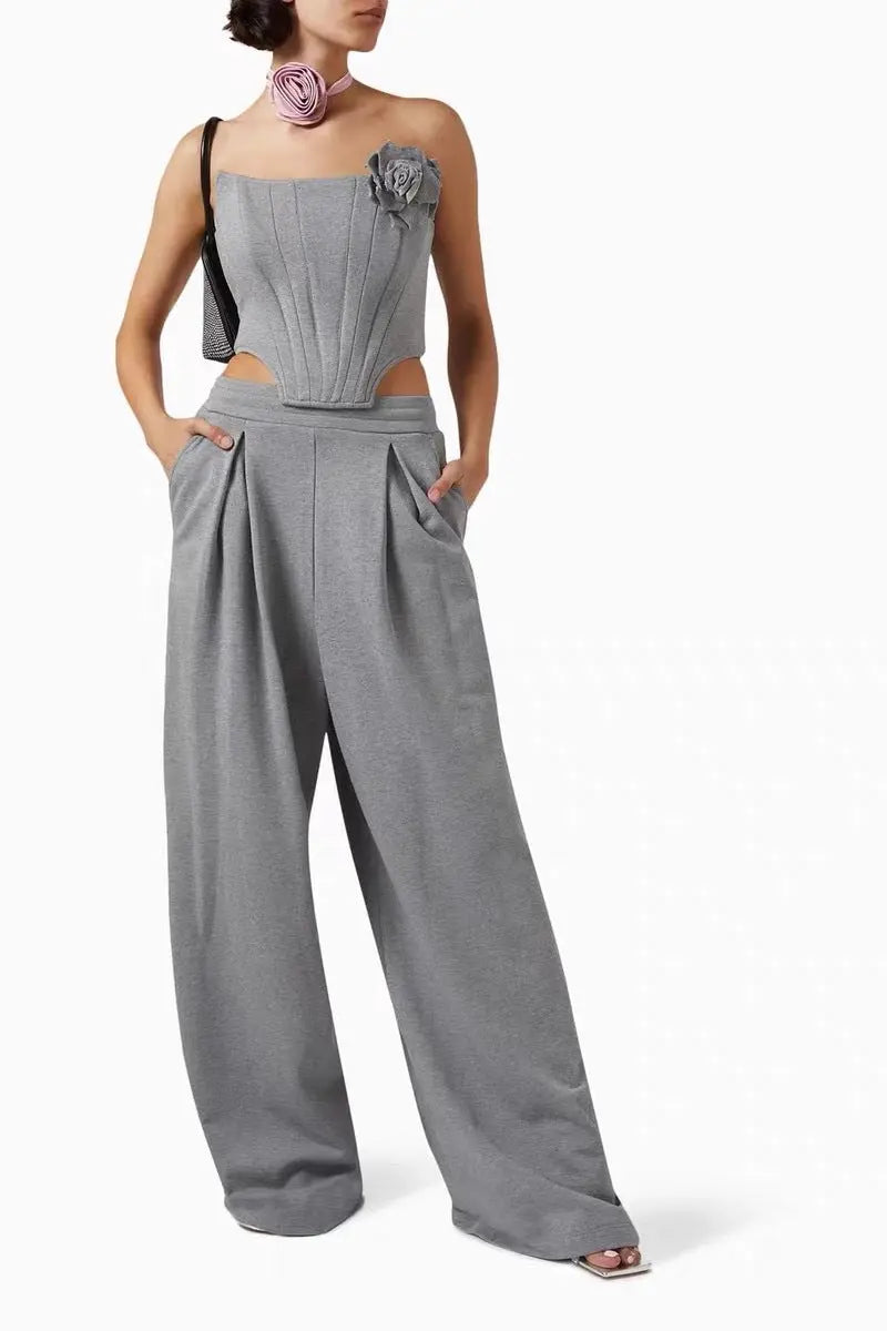 Suit with Vest and Pleated Wide Leg Trousers Gray Coat L – Posh Atomic