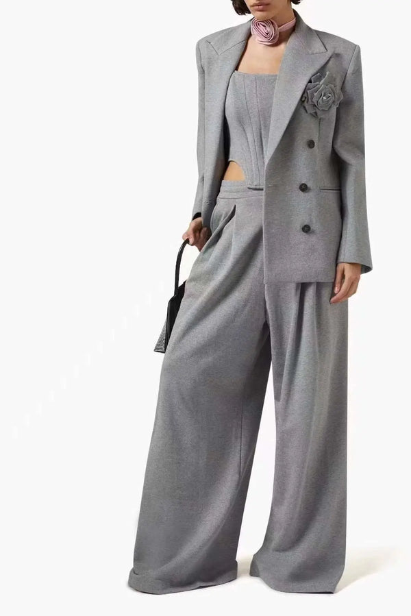 Suit with Vest and Pleated Wide Leg Trousers Gray Coat M – Posh Atomic