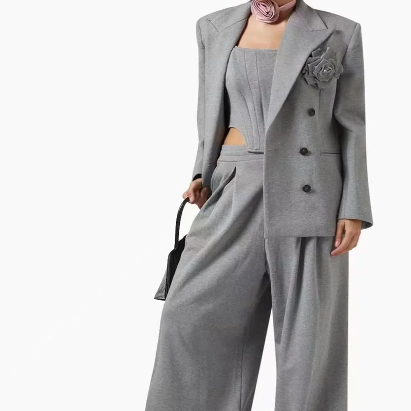 Suit with Vest and Pleated Wide Leg Trousers Gray Coat S – Posh Atomic