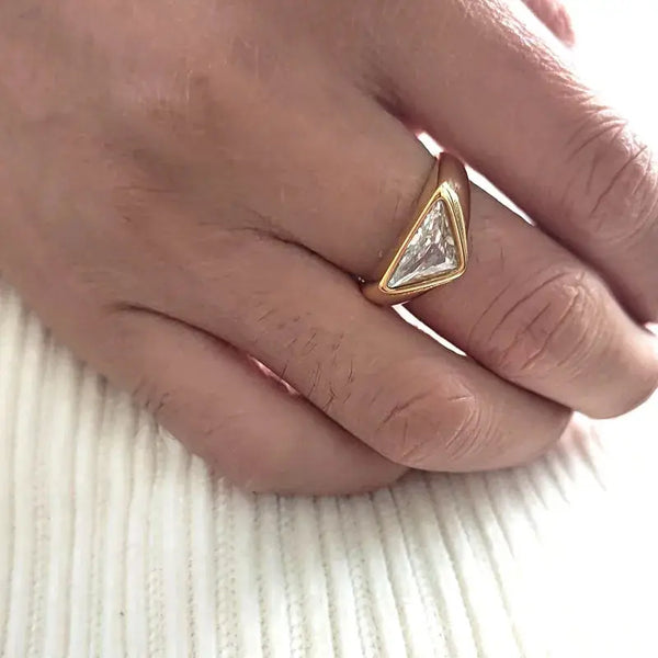 Triangle Zircon Ring Titanium Steel Plated 18K Gold Gold US7 – Posh Atomic