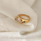 Triangle Zircon Ring Titanium Steel Plated 18K Gold – Posh Atomic