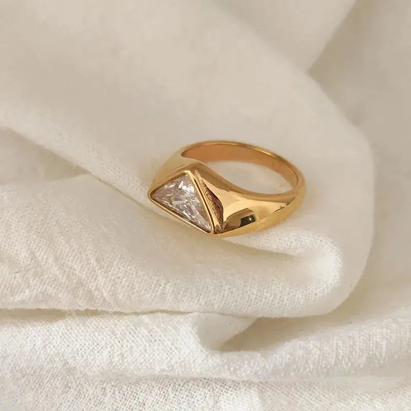 Triangle Zircon Ring Titanium Steel Plated 18K Gold – Posh Atomic