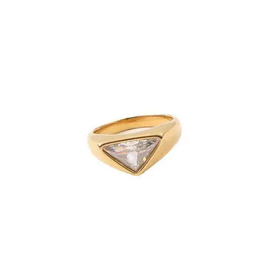 Triangle Zircon Ring Titanium Steel Plated 18K Gold – Posh Atomic