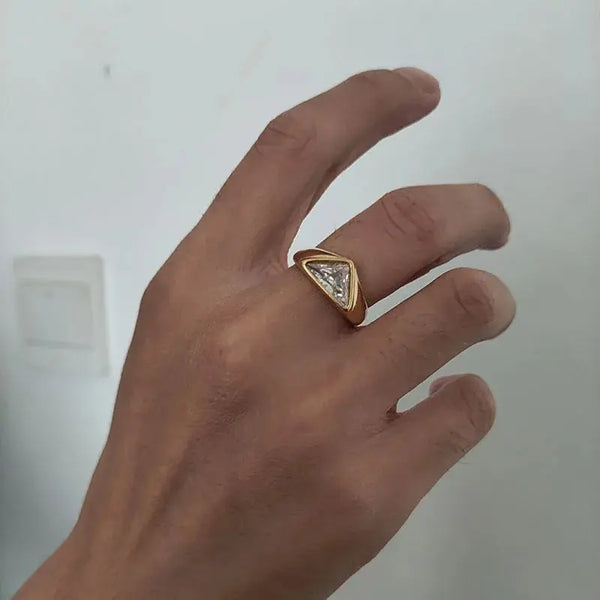 Triangle Zircon Ring Titanium Steel Plated 18K Gold Gold US6 – Posh Atomic