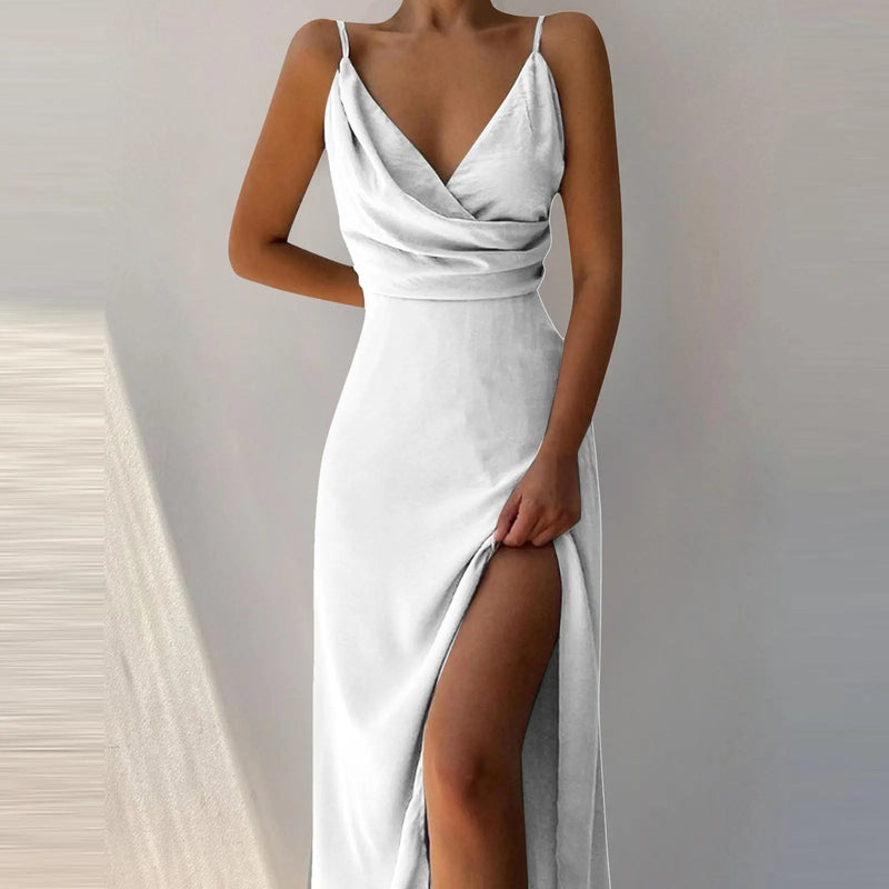 V-neck Slip Dress Low Cut Printed Slit Dress Green 2XL – Posh Atomic