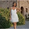 V-neck Strap Feather Stitching Dress White XXXL – Posh Atomic