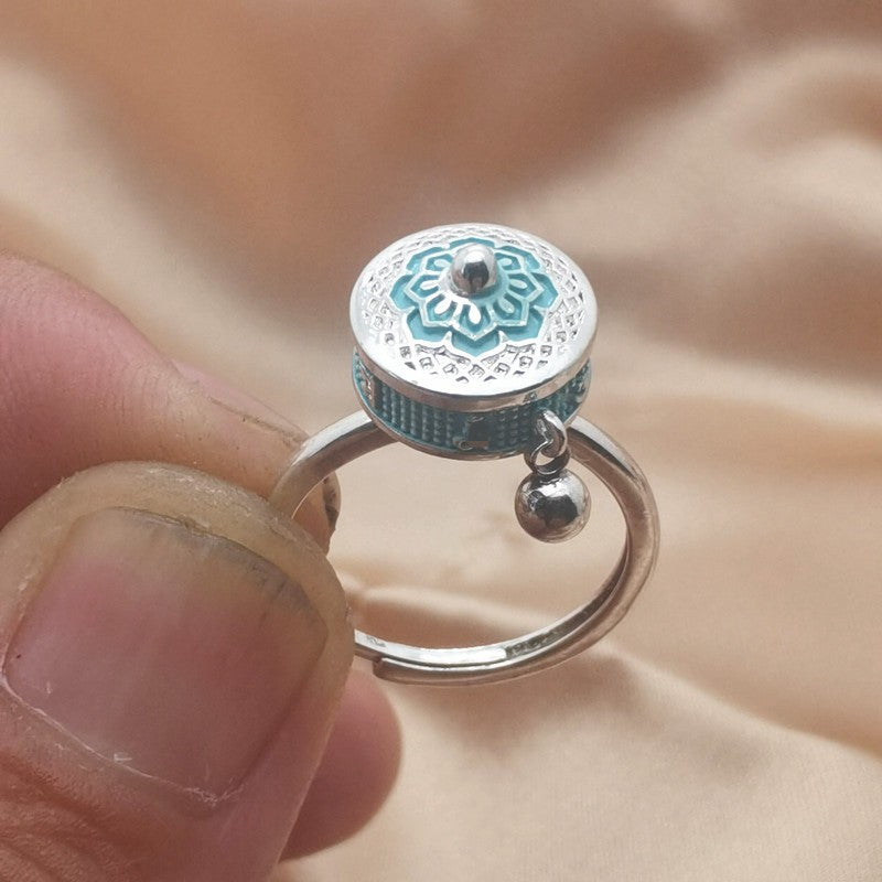 Vintage Six Word Mantra Enamel Anxiety Spinning Ring Qingjing Adjustable Opening – Posh Atomic
