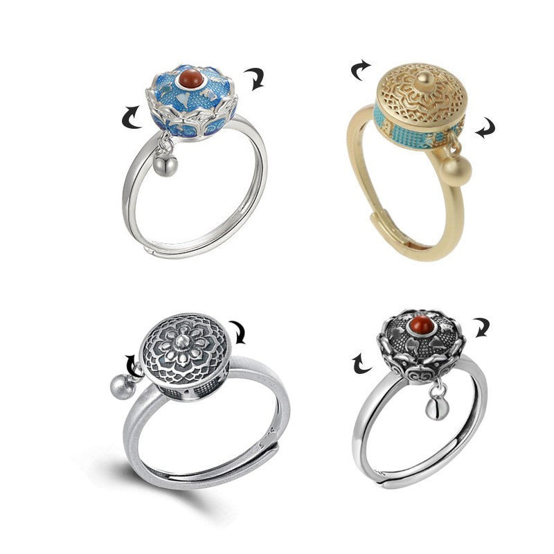 Vintage Six Word Mantra Enamel Anxiety Spinning Ring Ancient French Gold Adjustable Opening – Posh Atomic