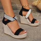 Wedge Sandals With Rhinestones Black Size38 – Posh Atomic