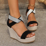 Wedge Sandals With Rhinestones Black Size35 – Posh Atomic