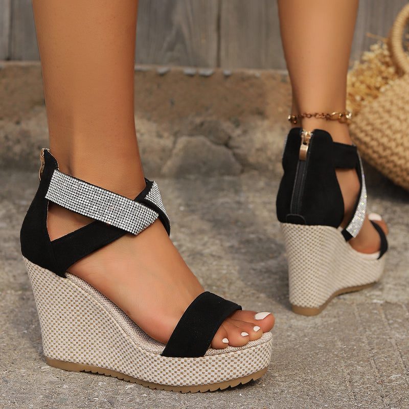 Wedge Sandals With Rhinestones Black Size40 – Posh Atomic