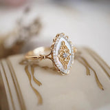 White Shell Hollow Lace Inlaid Zircon S925 Sterling Silver Gold Plated Ring – Posh Atomic