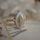 White Shell Hollow Lace Inlaid Zircon S925 Sterling Silver Gold Plated Ring – Posh Atomic
