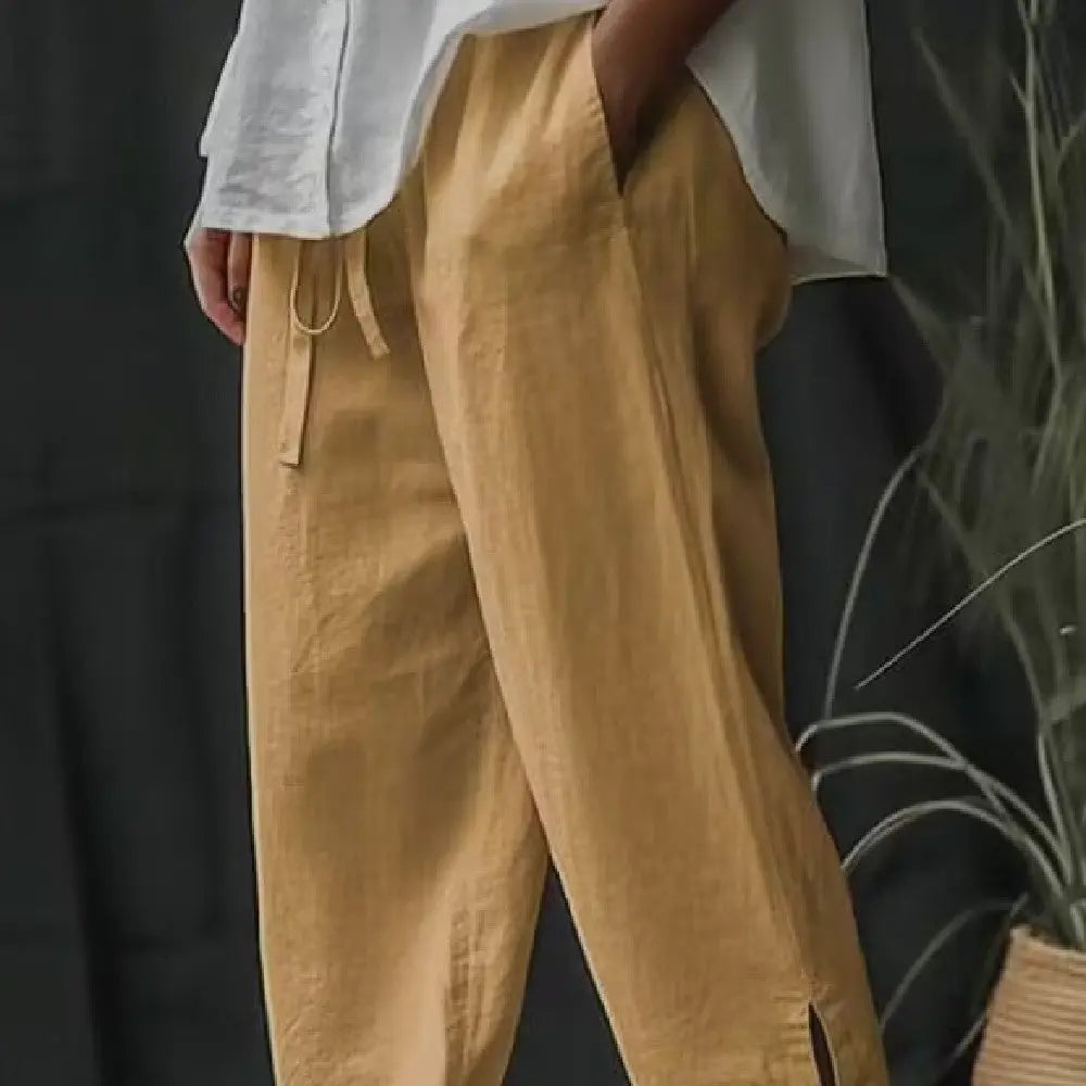 Wide Leg Cotton Linen Pants Khaki S – Posh Atomic