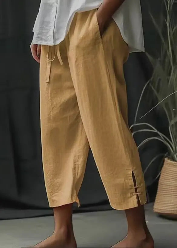 Wide Leg Cotton Linen Pants Khaki M – Posh Atomic