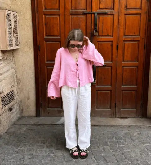 Women's Deep V Bell Sleeve Tied Top Green M – Posh Atomic