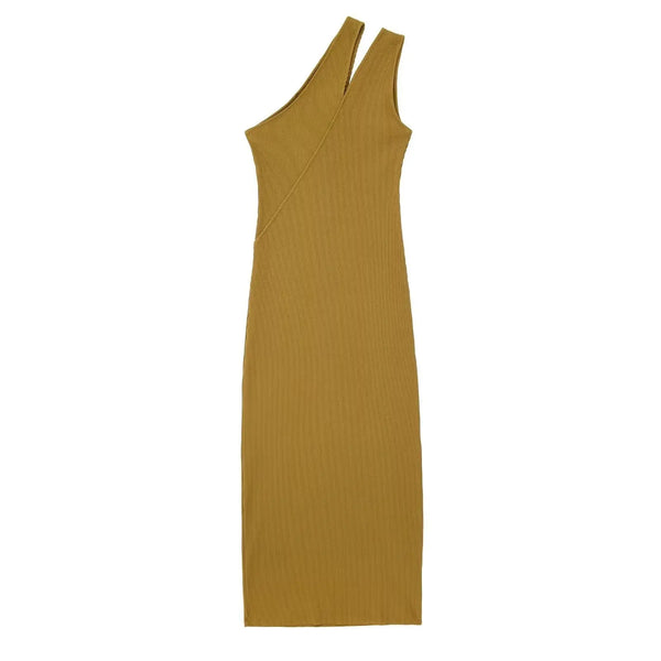 Women's Fashion Personality Asymmetric Dress Khaki S – Posh Atomic