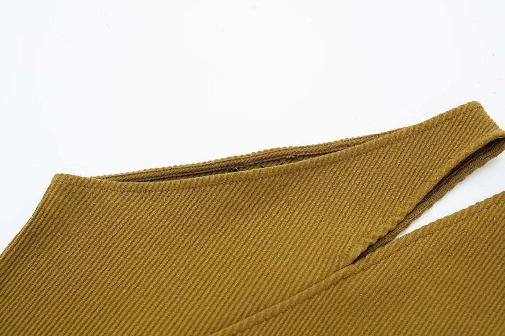 Women's Fashion Personality Asymmetric Dress Khaki M – Posh Atomic