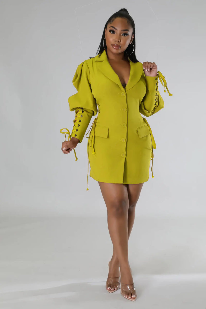 Women's Fashion Solid Color Lace-up Dress Yellow L – Posh Atomic