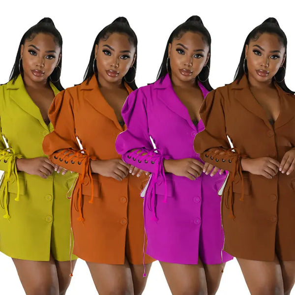 Women's Fashion Solid Color Lace-up Dress Purple M – Posh Atomic