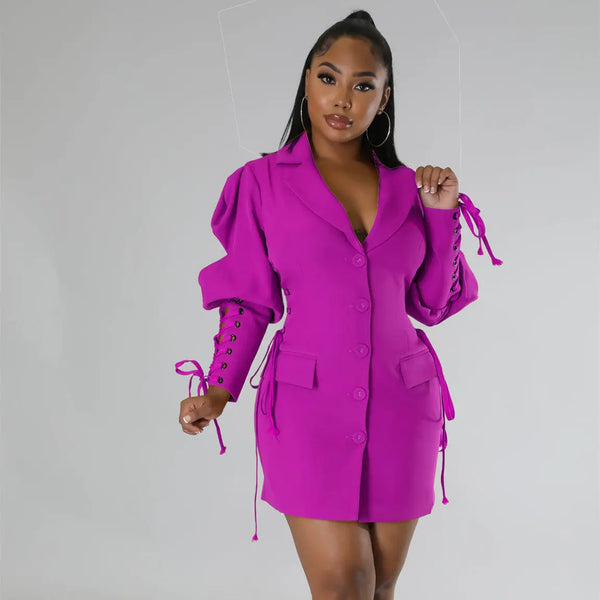 Women's Fashion Solid Color Lace-up Dress Purple S – Posh Atomic