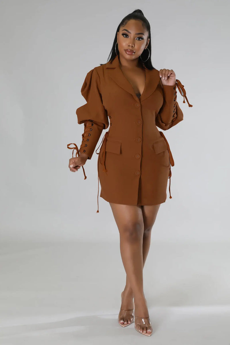 Women's Fashion Solid Color Lace-up Dress Yellow XL – Posh Atomic
