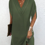 Women's Fashionable Batwing Sleeve Dress Green L – Posh Atomic