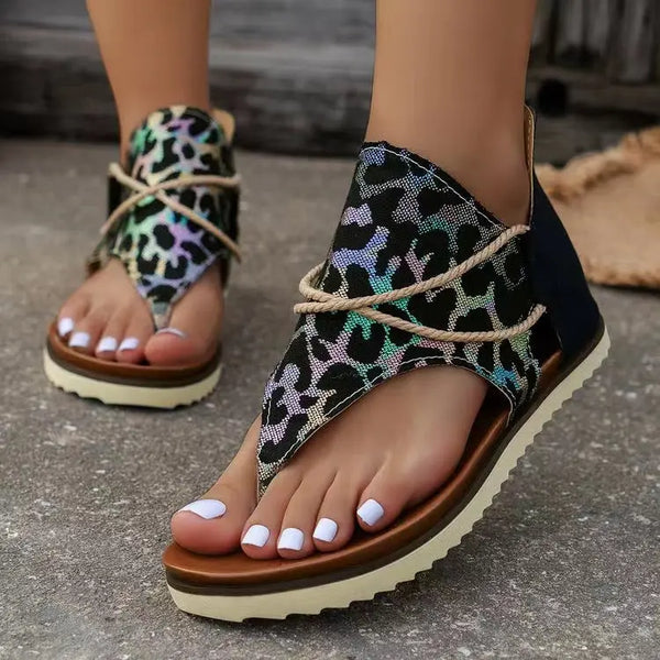 Women's Flip-toe Printed Flat Sandals With Back Zipper 556 1 Model – Posh Atomic