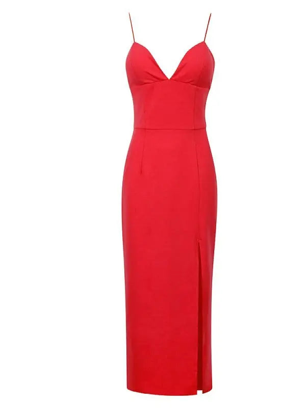 Women's French V-neck Sling Dress Pink S – Posh Atomic