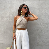 Women's Halter Linen Vest Top Picture Color XS – Posh Atomic