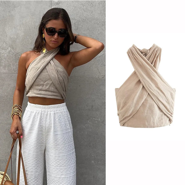 Women's Halter Linen Vest Top Picture Color M – Posh Atomic