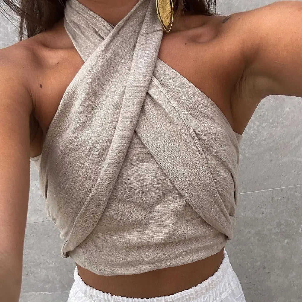 Women's Halter Linen Vest Top Picture Color L – Posh Atomic