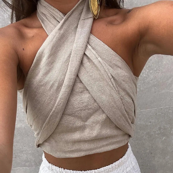 Women's Halter Linen Vest Top Picture Color L – Posh Atomic