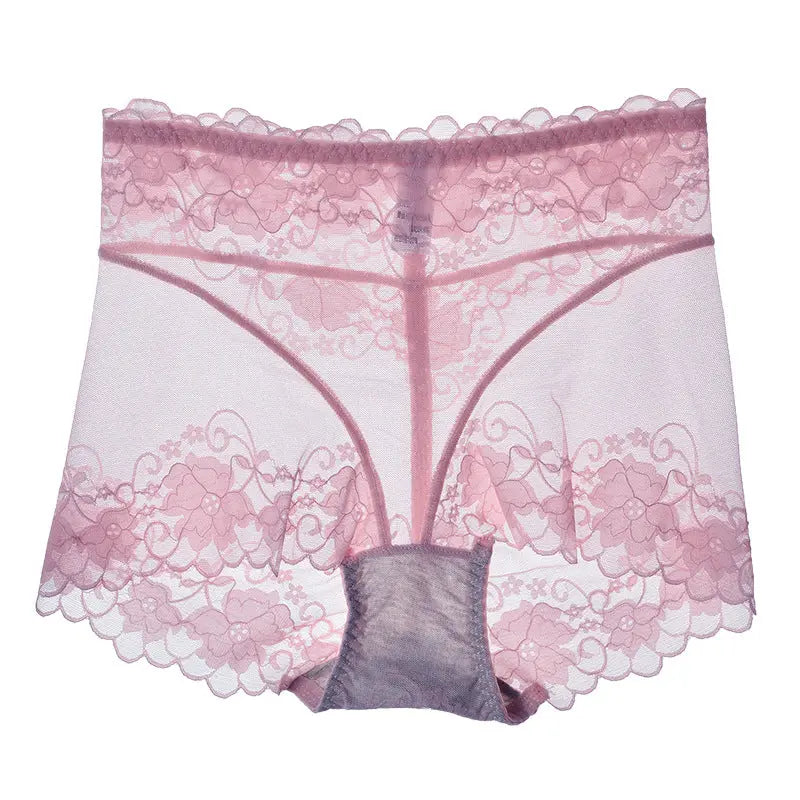 Women's High Waist Lace Traceless Mesh Underwear Pink L – Posh Atomic