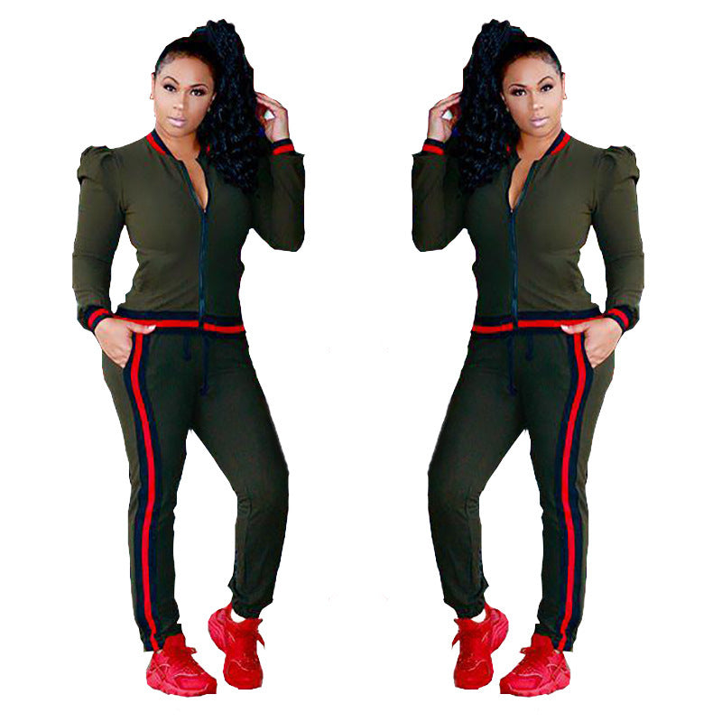 Women's Lantern Sleeve Sports Leisure Suit Black L – Posh Atomic